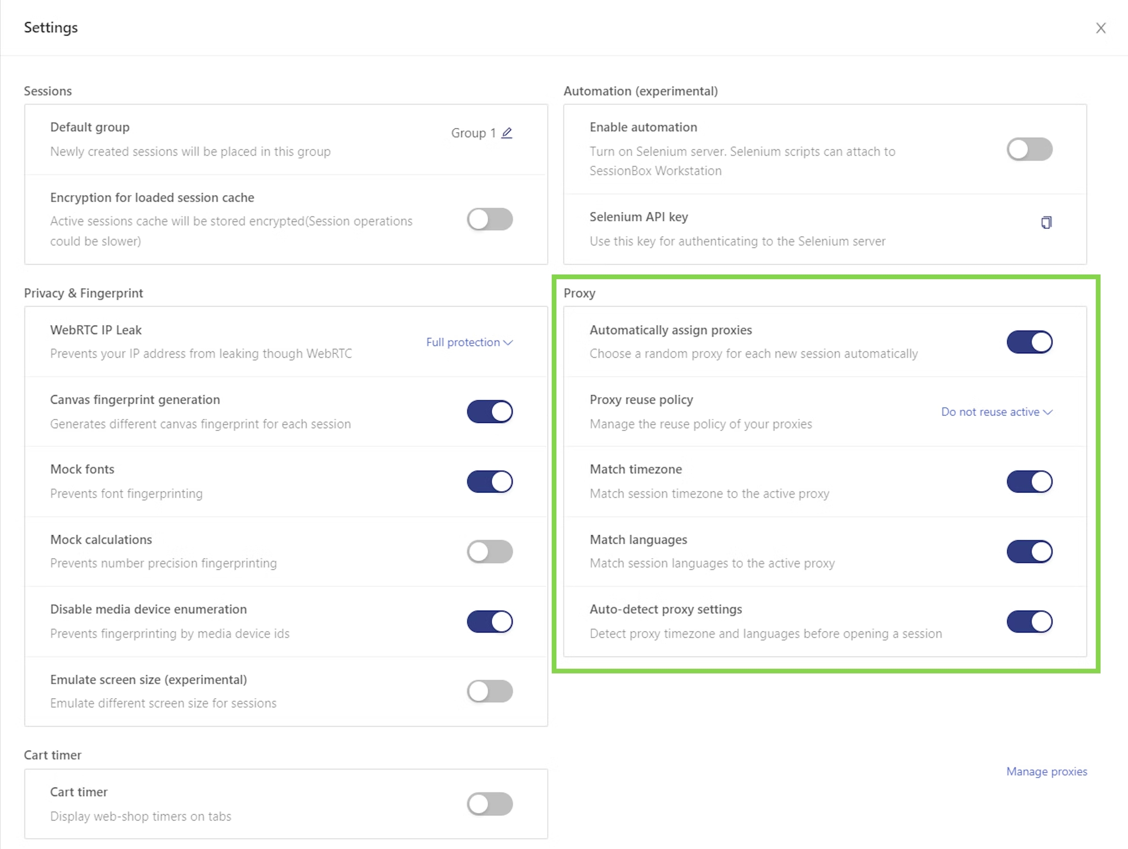 Additional proxy settings