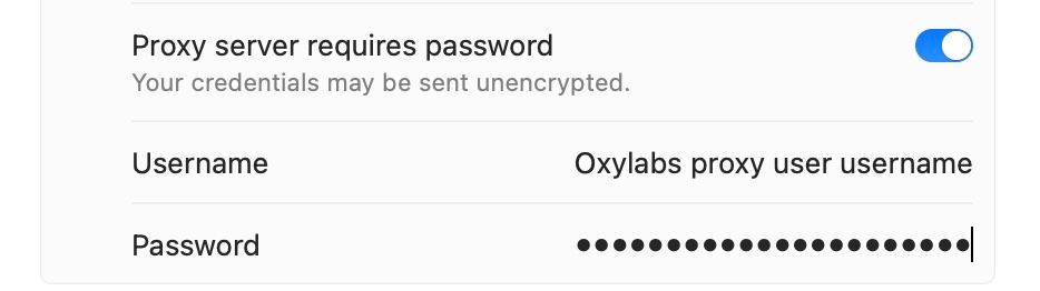MacOS Proxy server login