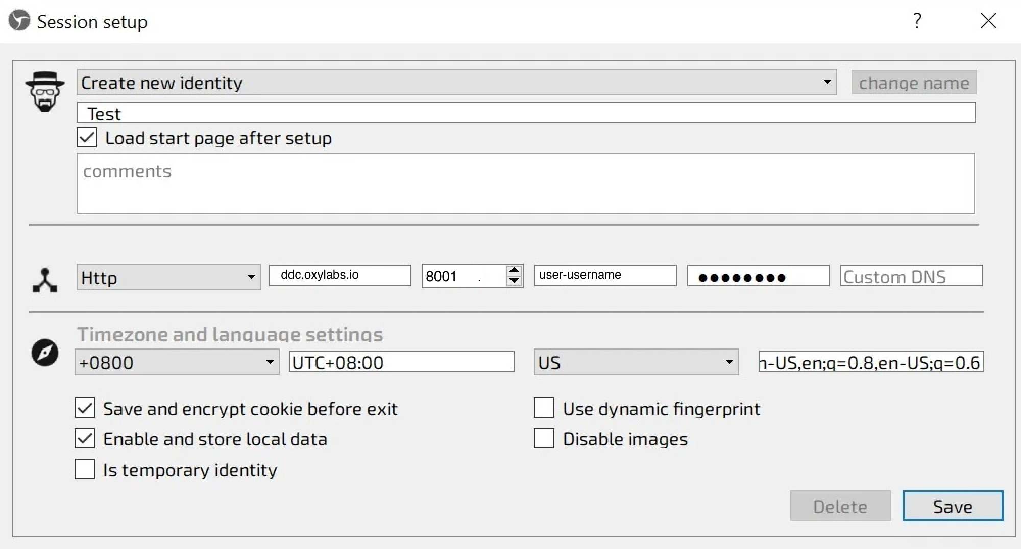 Configuring session details