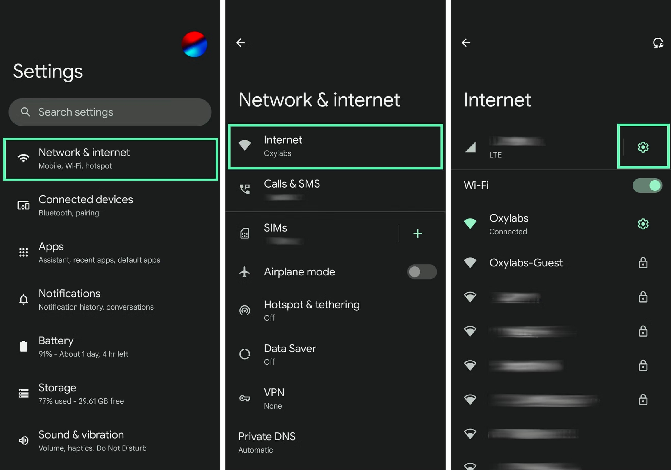 Android network settings