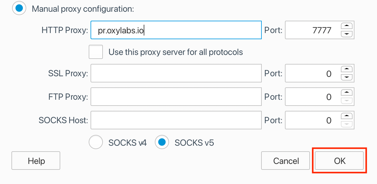 Manual proxy configuration